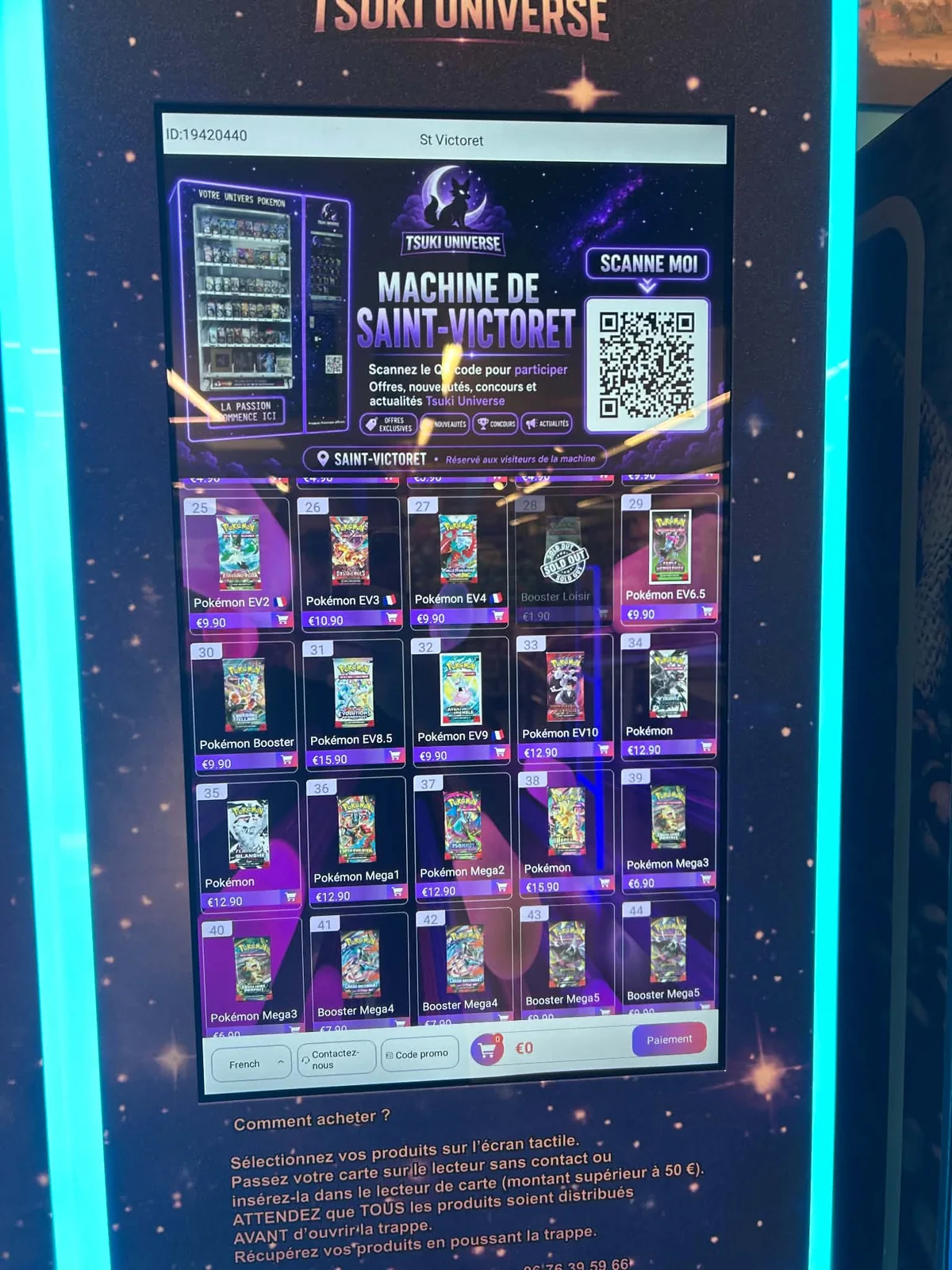 Écran tactile de la machine Tsuki Universe à Saint-Victoret