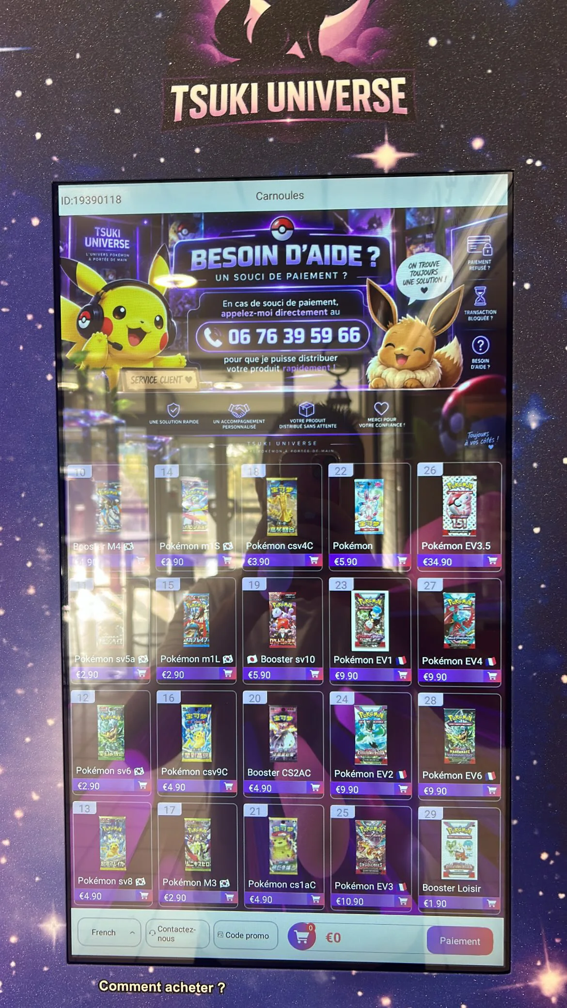 Écran d’aide de la machine Tsuki Universe de Carnoules